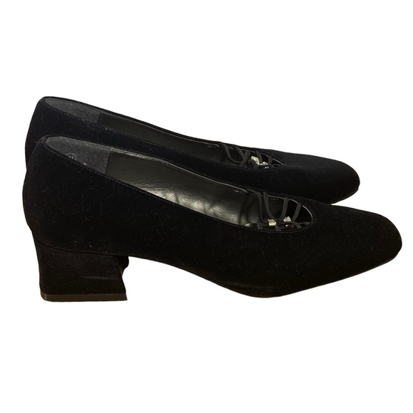 Jasmin  New York women's size 7M Black velvet square toe low block heel pumps - Picture 4 of 10